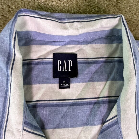 Gap Linen Blend Shirt Womens Size XL Blue Striped Button Short Sleeve NWT E858 - Picture 3 of 10